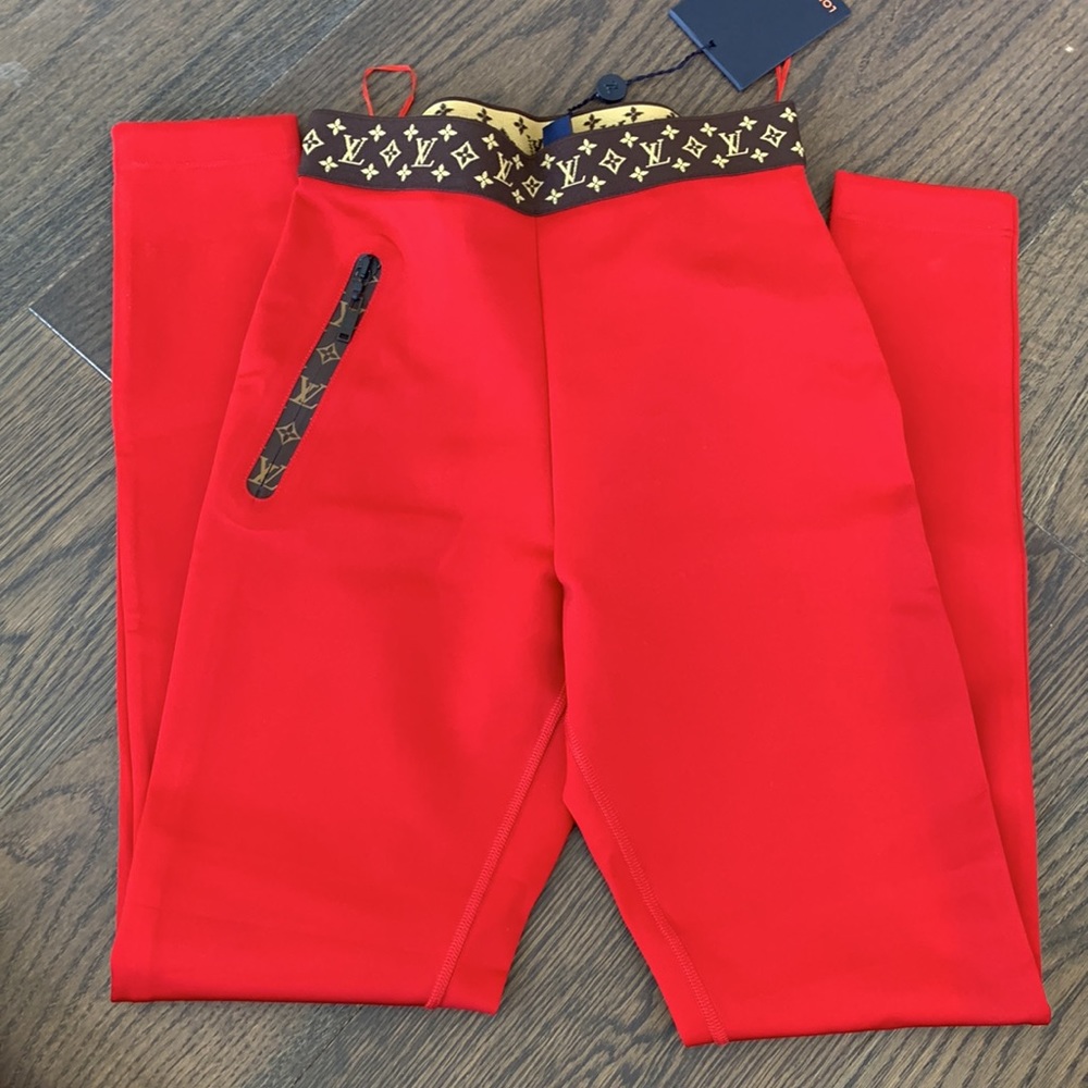 LOUIS VUITTON RED LEGGINGS SIZE 36 - Picture 7 of 12